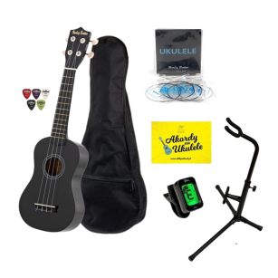 Ukulele Harley Benton UK-12 Black zestaw + statyw
