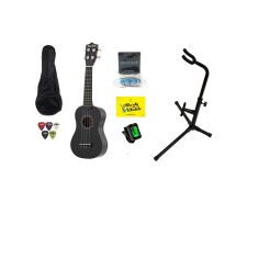Ukulele Harley Benton UK-12 Black zestaw + statyw