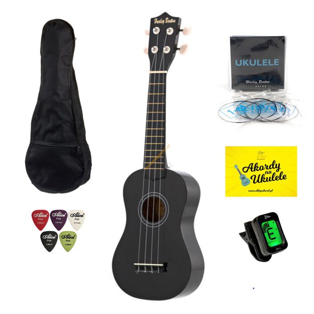 Ukulele Harley Benton Black + zestaw akcesoriów