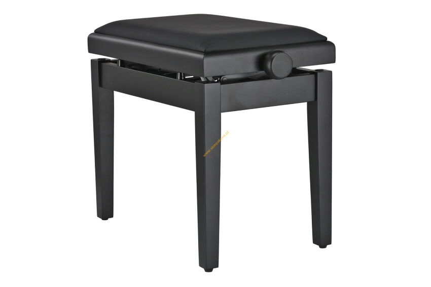 Ława do pianina Czarny mat Siedzisko czarne Deluxe Autolift Vinyl GEWA