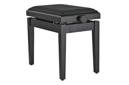 Ława do pianina Czarny mat Siedzisko czarne Deluxe Autolift Vinyl GEWA