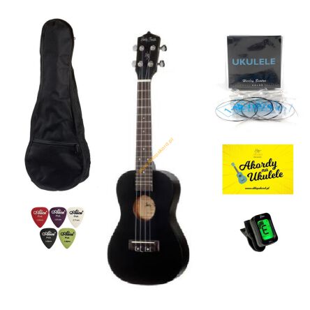 Ukulele koncertowe Harley Benton UK-12C Black zestaw