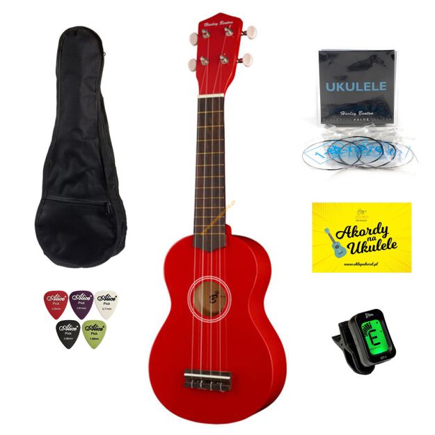 Ukulele Harley Benton Red + zestaw akcesoriów