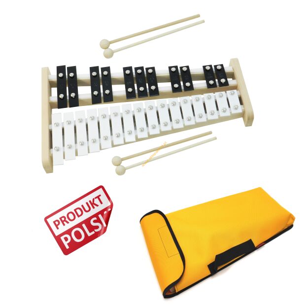 Dzwonki chromatyczne 27-tonowe AKORD + 4 pałki + pok żółty PRODUKT POLSKI