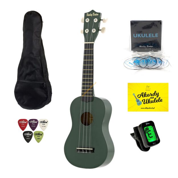 Ukulele Harley Benton Green + zestaw akcesoriów