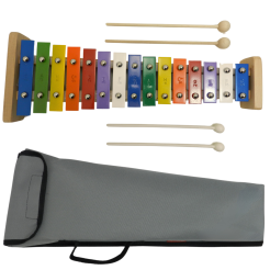 CYMBAŁKI DZWONKI SZKOLNE DIATONICZNE 15 - tonowe + drewniane pałeczki + pokrowiec szary