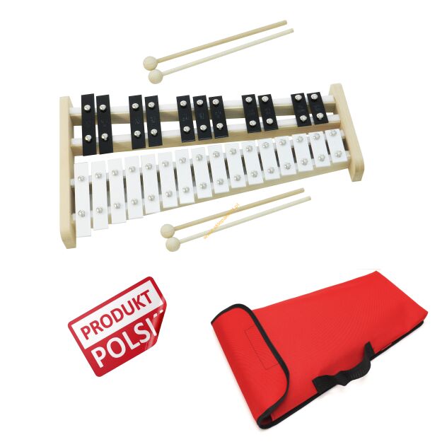 Dzwonki chromatyczne 27-tonowe AKORD + 4 pałki + pok czerwony PRODUKT POLSKI