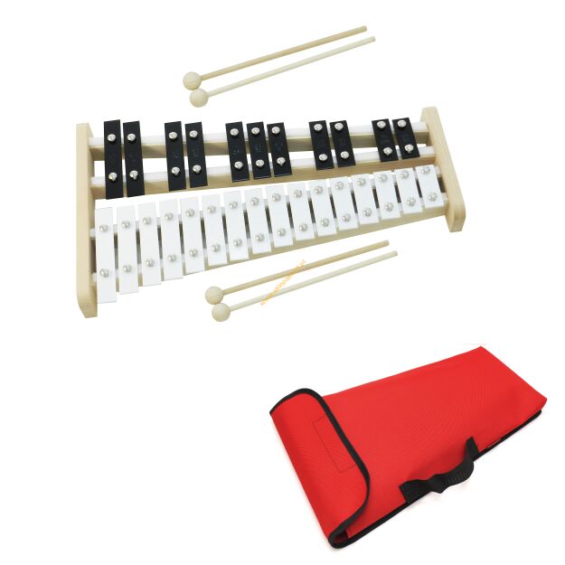 Dzwonki chromatyczne 27-tonowe AKORD + 4 pałki + pok czerwony